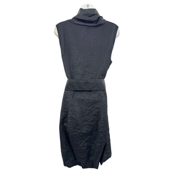 Yuvita Black Sleeveless Dress Belt Cowl Neck Crinkle Crepe Size 6 Langenlook - Picture 5 of 8